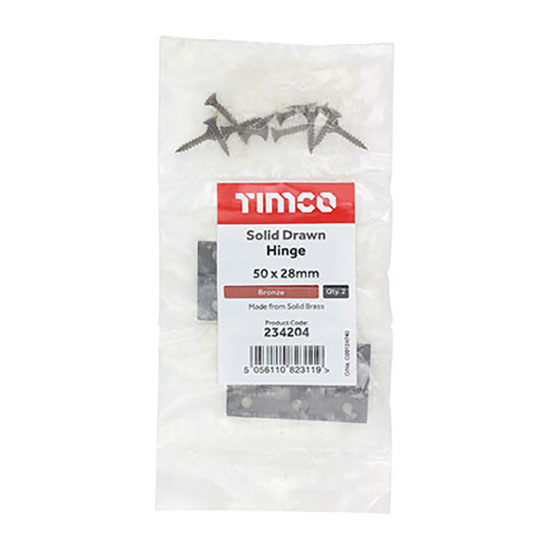 TIMCO Solid Drawn Hinge Solid Brass 2 Pieces 50 x 28mm