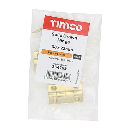 TIMCO Solid Drawn Hinge Solid Brass 2 Pieces 38 x 22mm