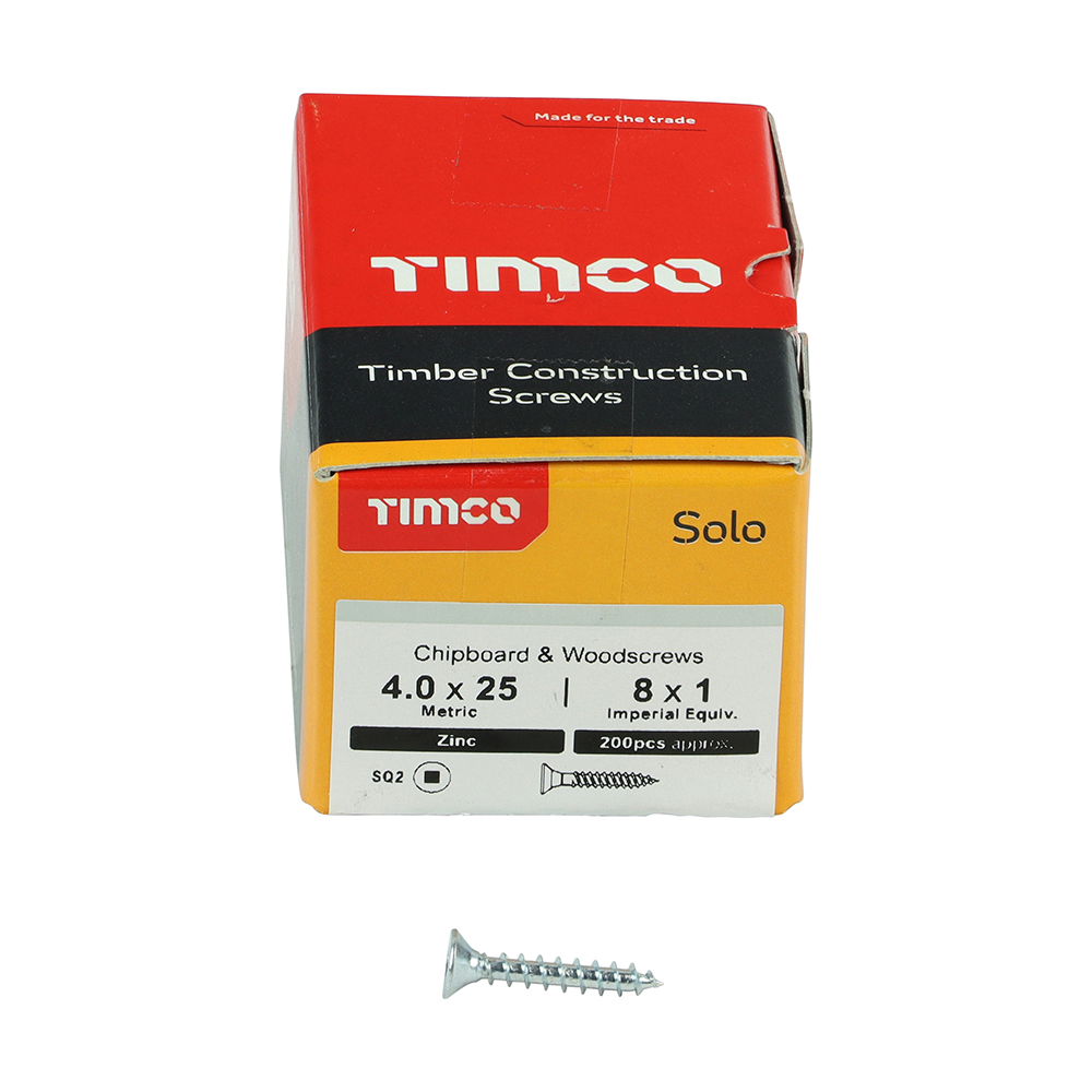 TIMCO Solo Chipboard & Woodscrews SQ Double Countersunk Zinc 200 Pieces