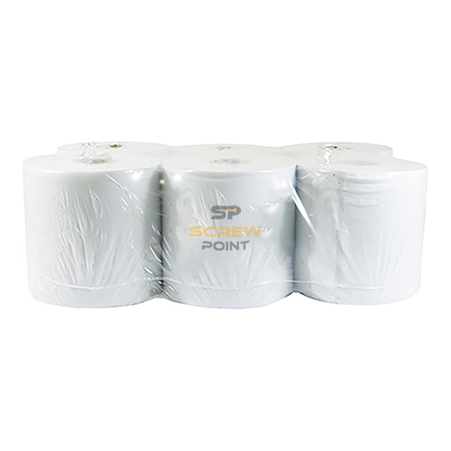 6 x ScrewPoint Heavy Duty Paper Cleaning Tissue Roll 2 Ply 185mm x 150m White